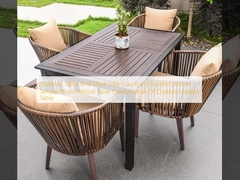 Outdoor-Tisch und Stuhl Villa Hof Garten Freizeit Terrasse Kunststoff Holztisch Kombination von Outdoor-Rattan-Tisch