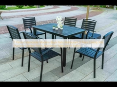 7 Stück erweiterbares modernes schwarzes Terrassenrestaurant 9 Stück Esszimmer Outdoor Garten Veranda Aluminium Tisch und 8 Sitzplätze