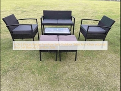 4 oder 6 Stück Rattan-Möbel-Sets Außen-Tisch und Stuhl Ottoman Hocker Set Balkon-Möbel-Sets