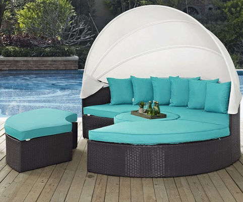 Rattan Wicker Chaise Lounge Chair Set Modern Poly Patio Canopy Sunproof Lounger